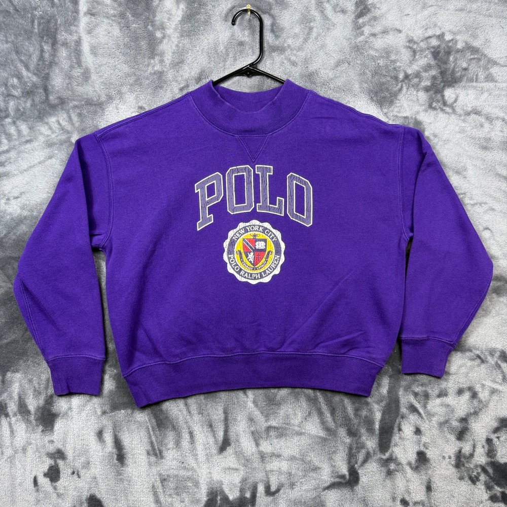Polo Ralph Lauren Sweatshirt Youth XL Purple NYC Crest Graphic Pullover